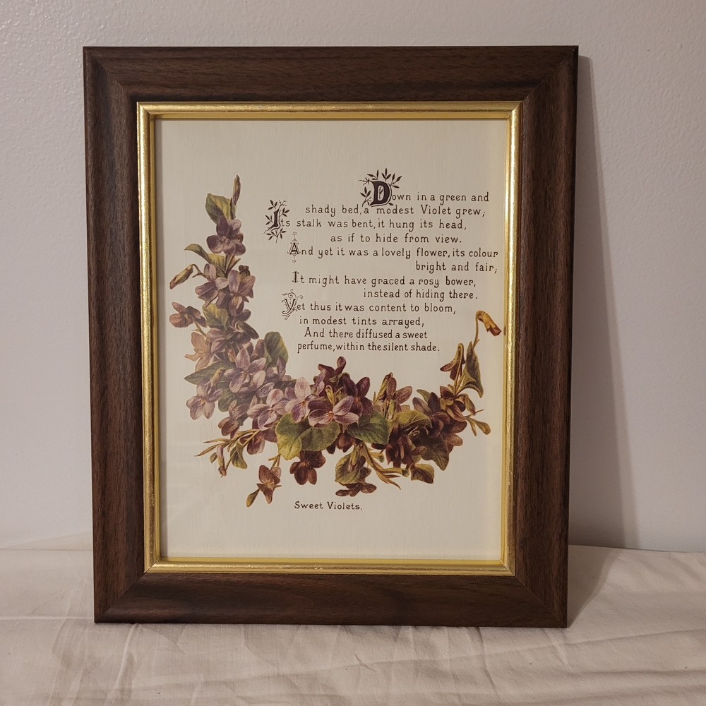 Framed Floral Wall Art with Poem - Brown and Gold